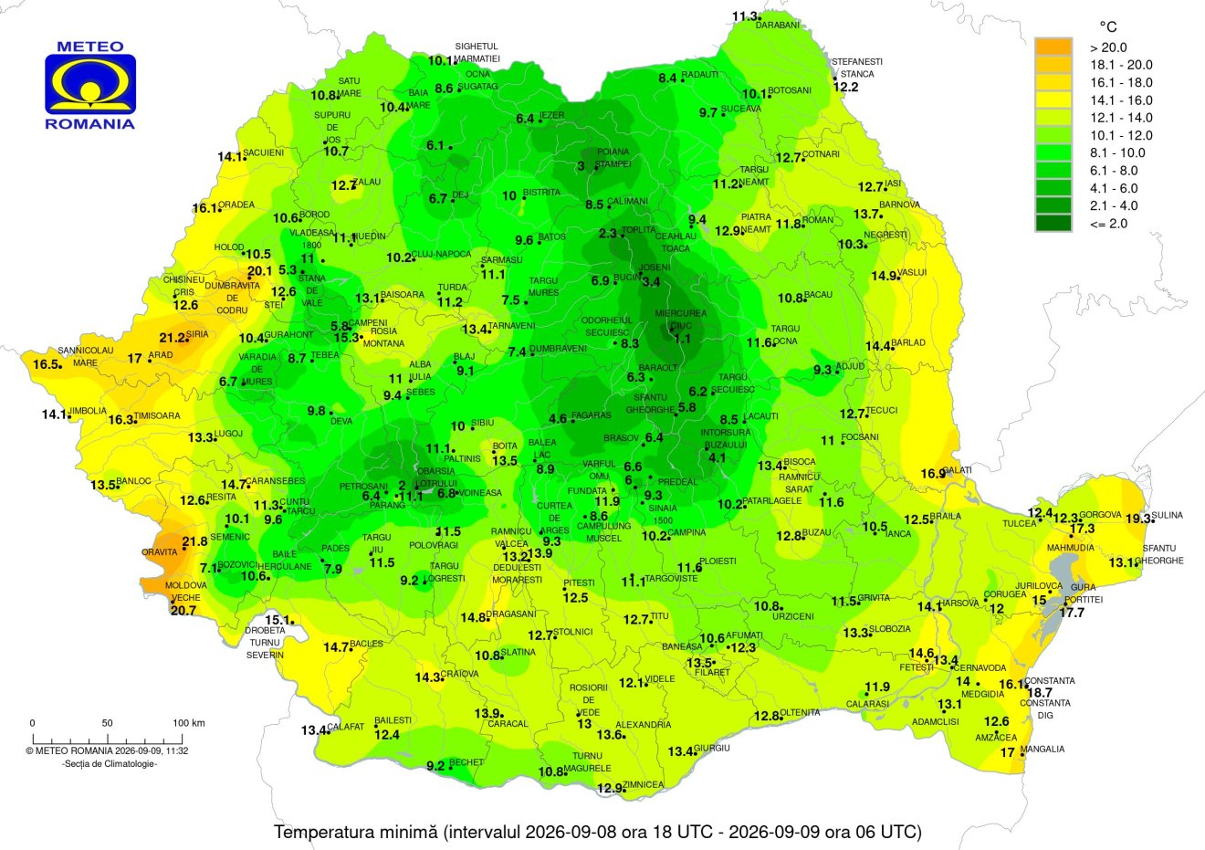A legalacsonyabb hőmérsékleti értékekek szerdára virradóan &bullet;  Fotó: Országos Meteorológiai Szolgálat