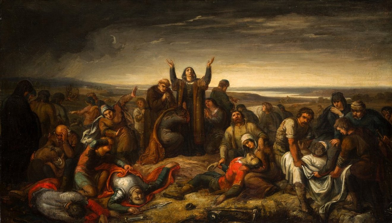 Orlai Petrics Soma: Perényiné temeti a mohácsi csata halottait (1859)