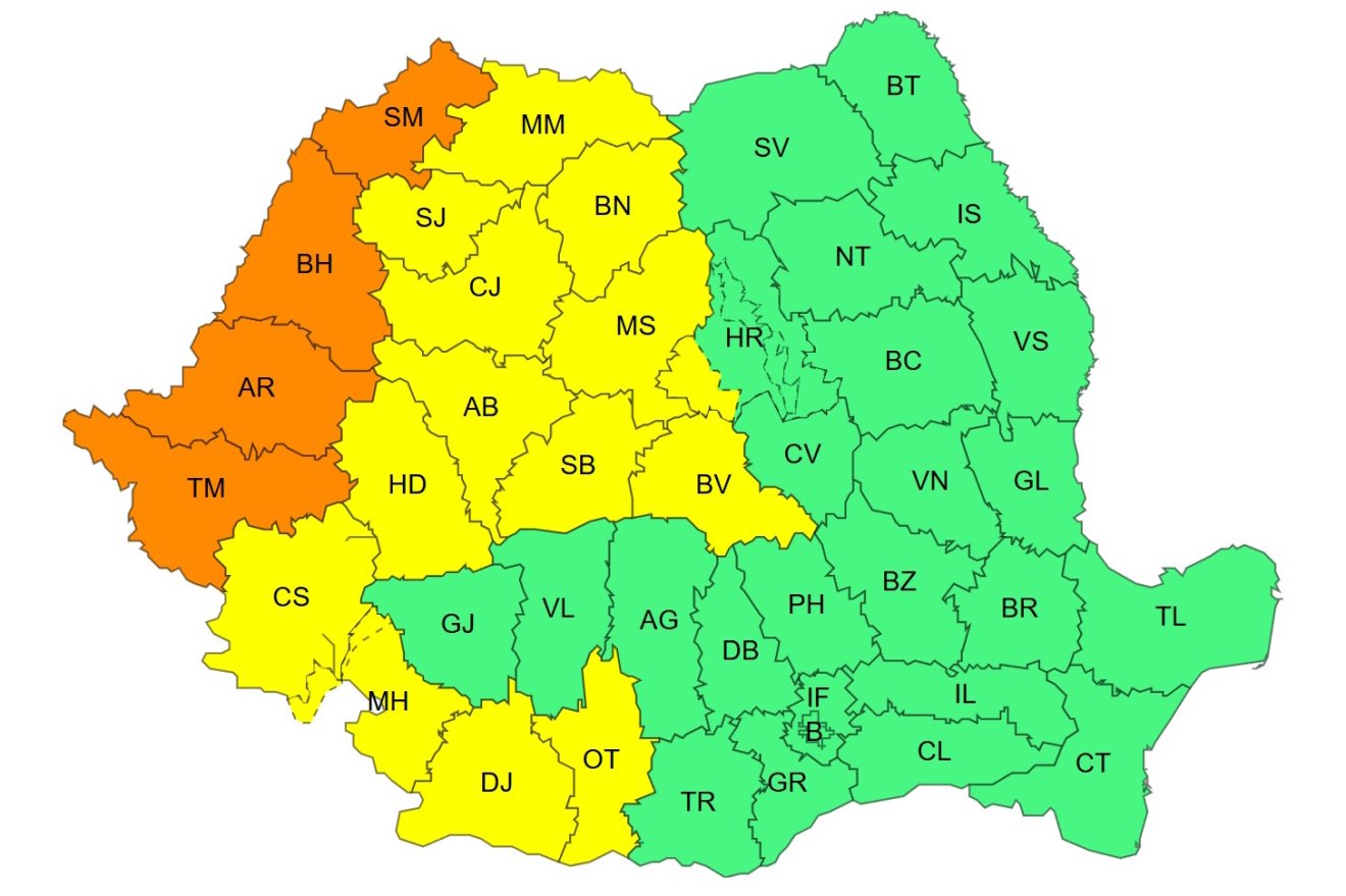 A sárga jelzésű riasztás Maros megyét és Hargita megye délnyugati részét érinti &bullet;  Fotó: Országos Meteorológiai Szolgálat
