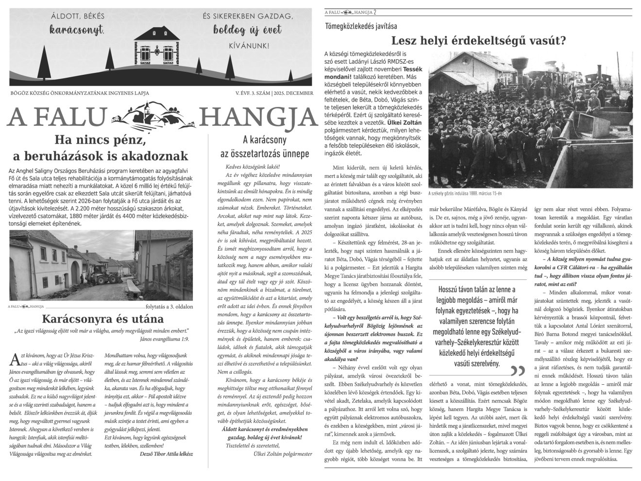 A Falu Hangja tavaly decemberi számának első két oldala