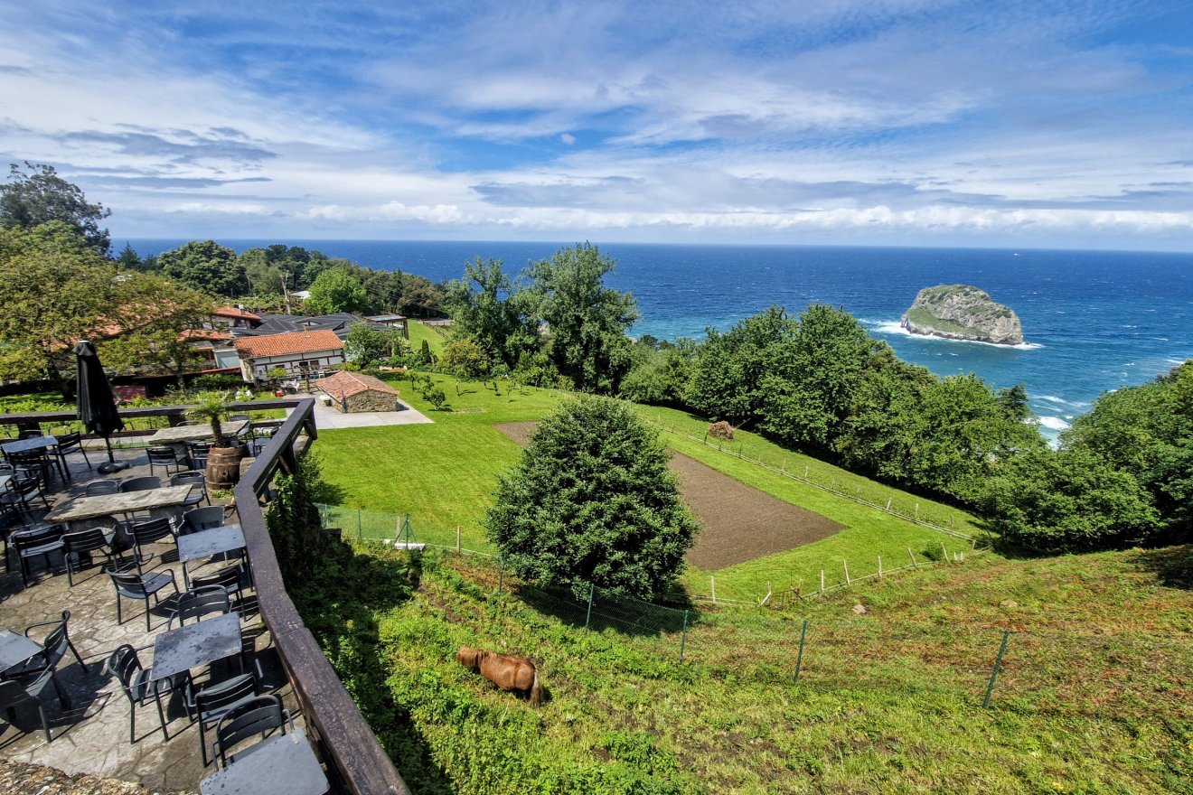 Gaztelugatxe mellett emelkedik ki az óceánból az Aketxe nevű kis sziklasziget, a tengeri madarak élőhelye