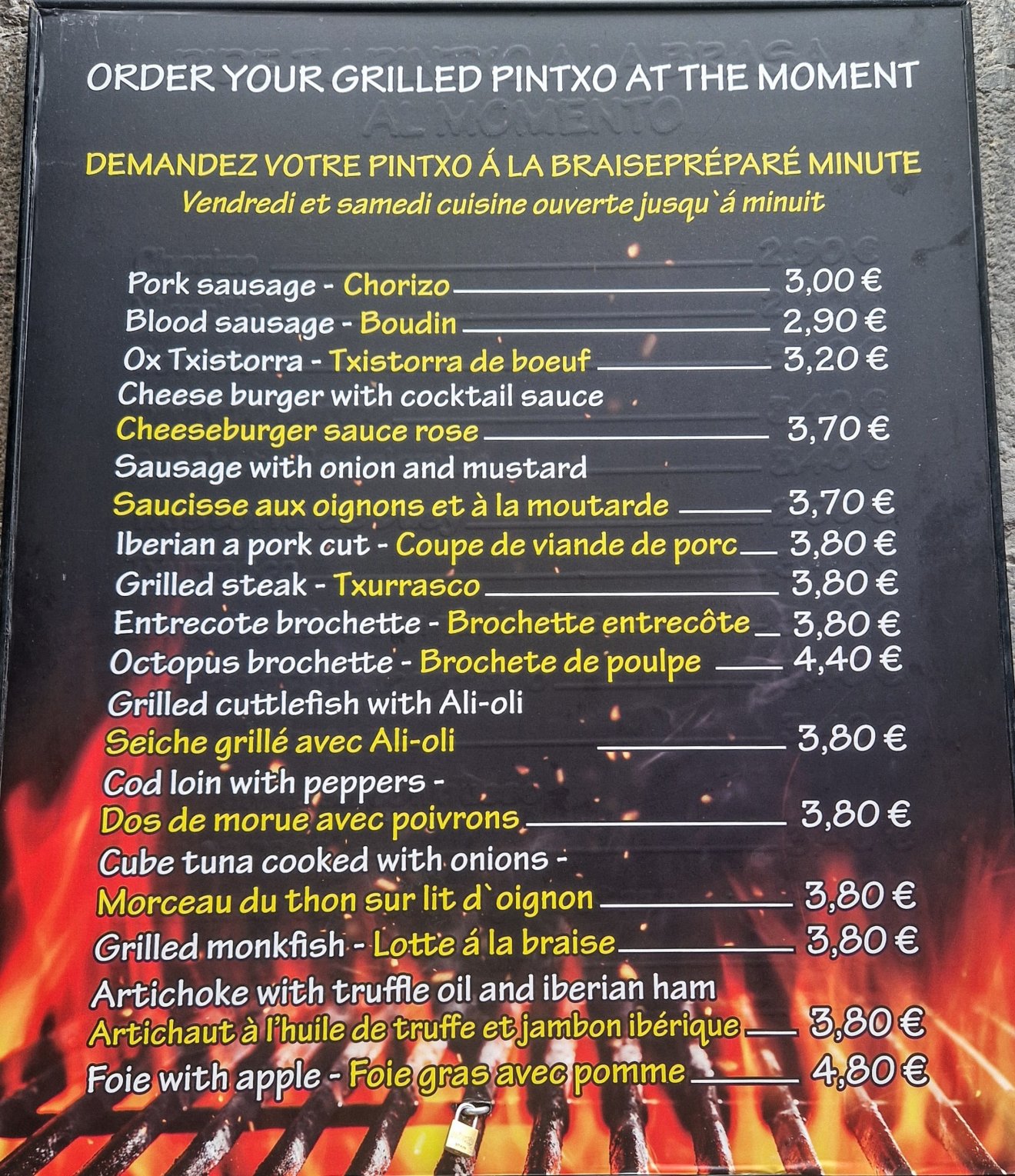 Az egyik pintxosbár ajánlata