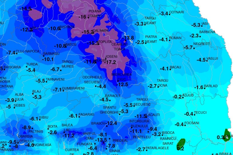 Mínusz 17 fok alá csökkent a hőmérséklet Gyergyóalfaluban