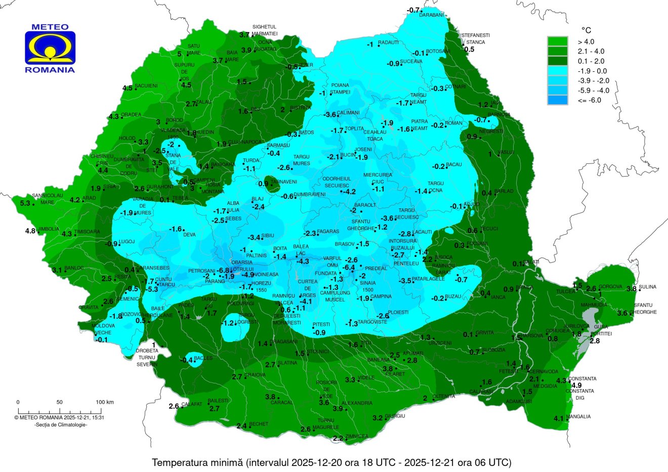 A legalacsonyabb értékek 2025. december 21-re virradóan &bullet;  Fotó: Országos Meteorológiai Szolgálat