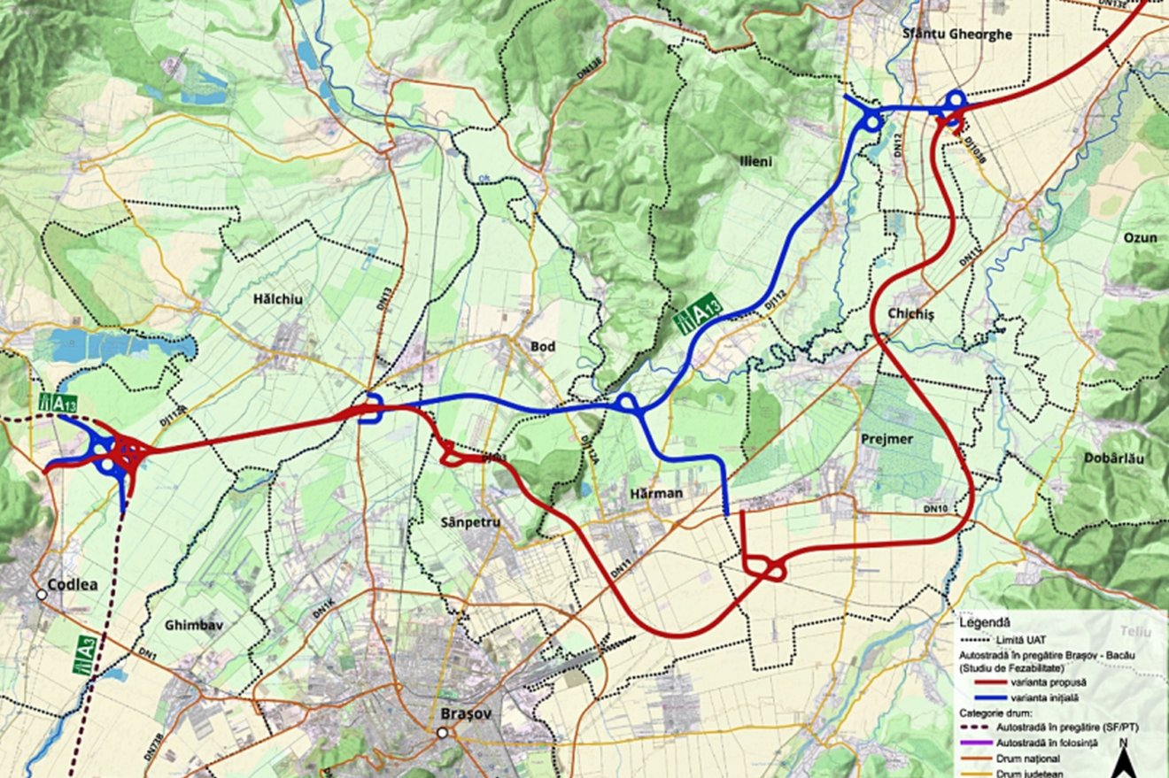 A kék szín a régebbi, a piros szín a jelenleg érvényes nyomvonalat jelöli
