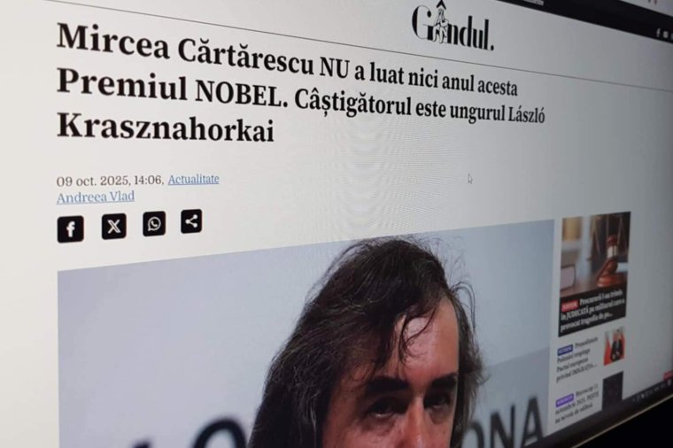 Idén sem Cărtărescu kapta a Nobel-díjat – így tálalta az egyik román portál Krasznahorkai kitüntetését