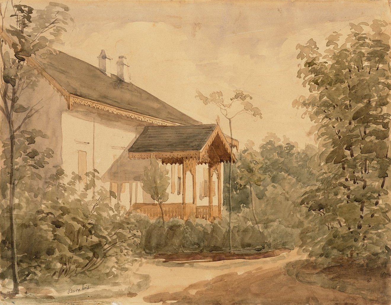 Barabás Miklós: A márkusfalvi kúria (1860 körül)