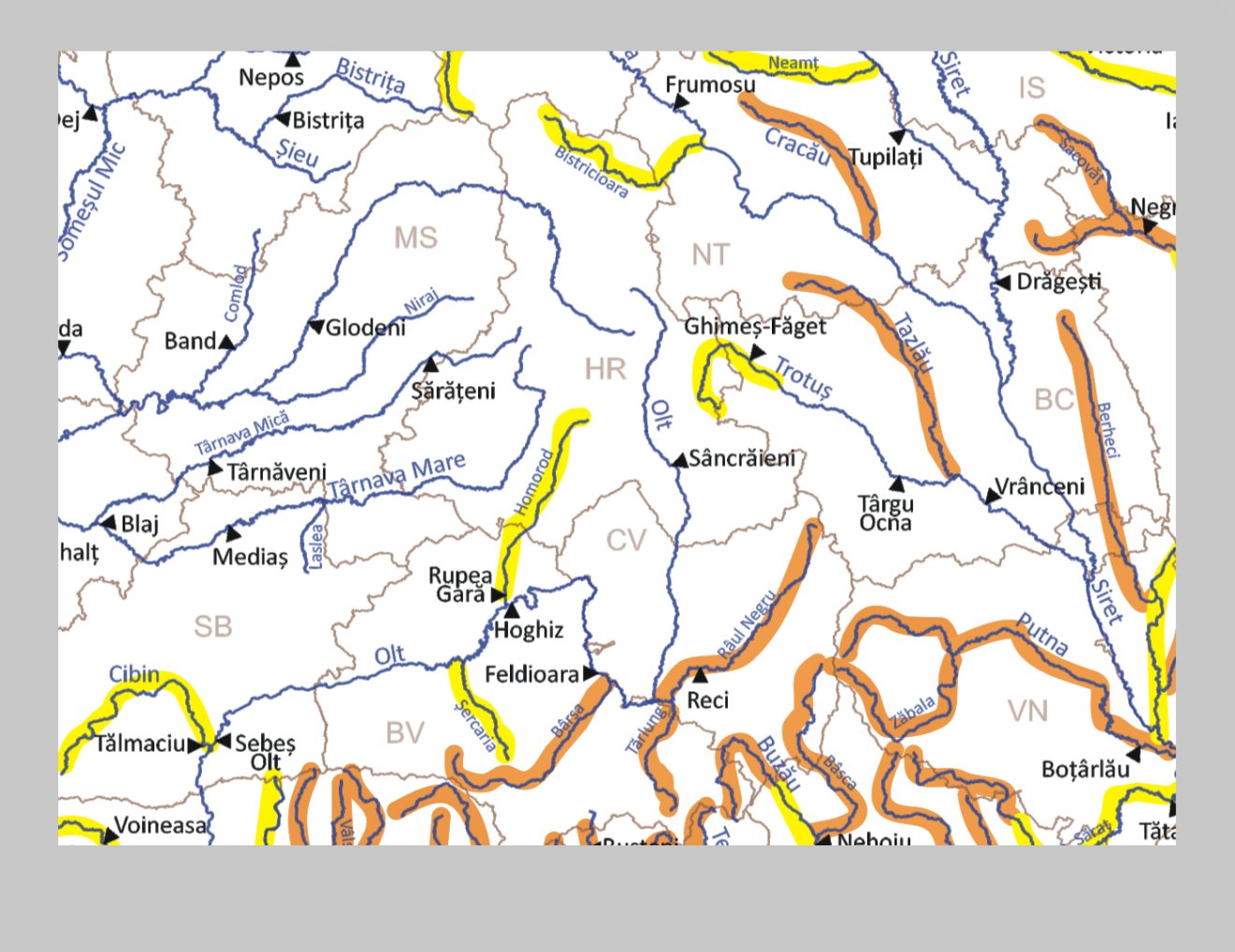 Az érintett Hargita és Kovászna megyei folyószakaszok •  Fotó: Országos Hidrológiai és Vízgazdálkodási Intézet
