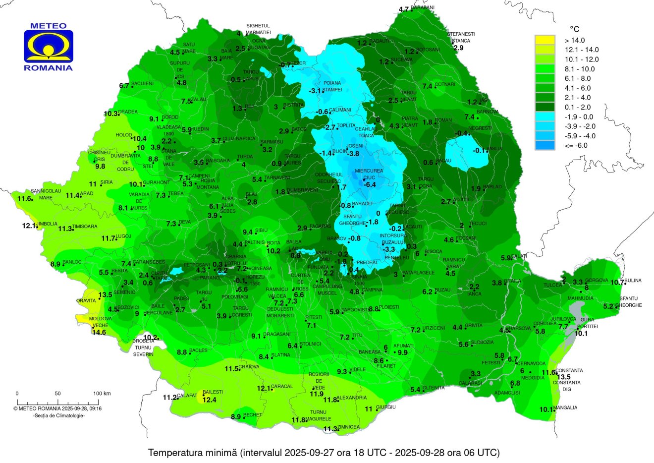 A legalacsonyabb hőmérsékleti értékek szeptember 28-ra virradóan •  Fotó: Országos Meteorológiai Szolgálat