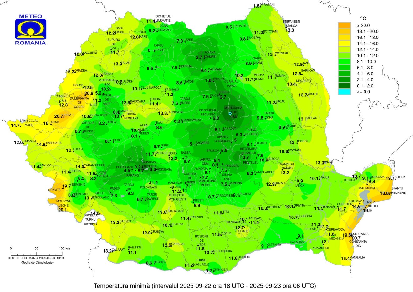 A legalacsonyabb hőmérsékleti értékek keddre virradóan •  Fotó: Országos Meteorológiai Szolgálat
