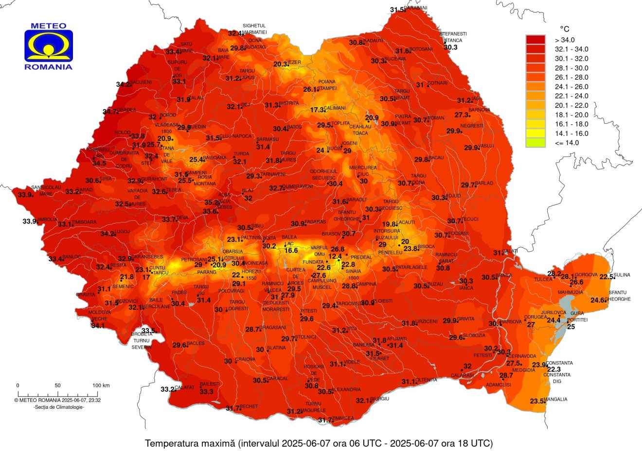 A szombati legmagasabb hőmérsékleti értékek •  Fotó: Országos Meteorológiai Szolgálat