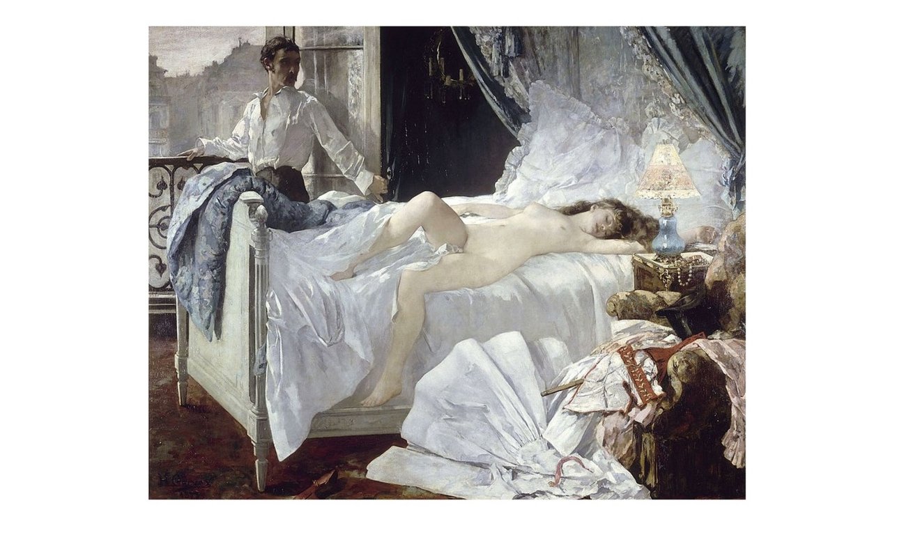 Jacques Rolla, a dekadens arisztokrata és Marion, a fiatal prostituált Henri Gervex (1852–1929) híres festményén