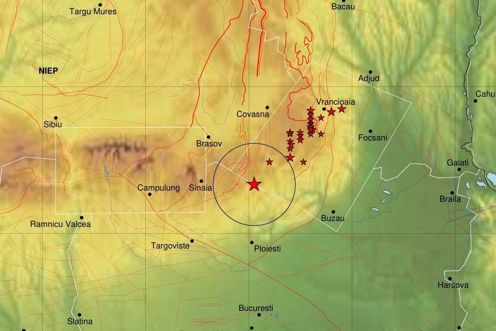 Az első, nagyobb rengés pozíciója az országos földfizikai intézet térképén •  Fotó: Országos Földfizikai Intézet