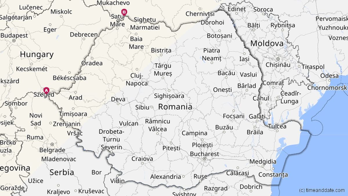 A besárgázott területeken lesz látható a 2025. március 29-i részleges napfogyatkozás •  Fotó: Timeanddate.com