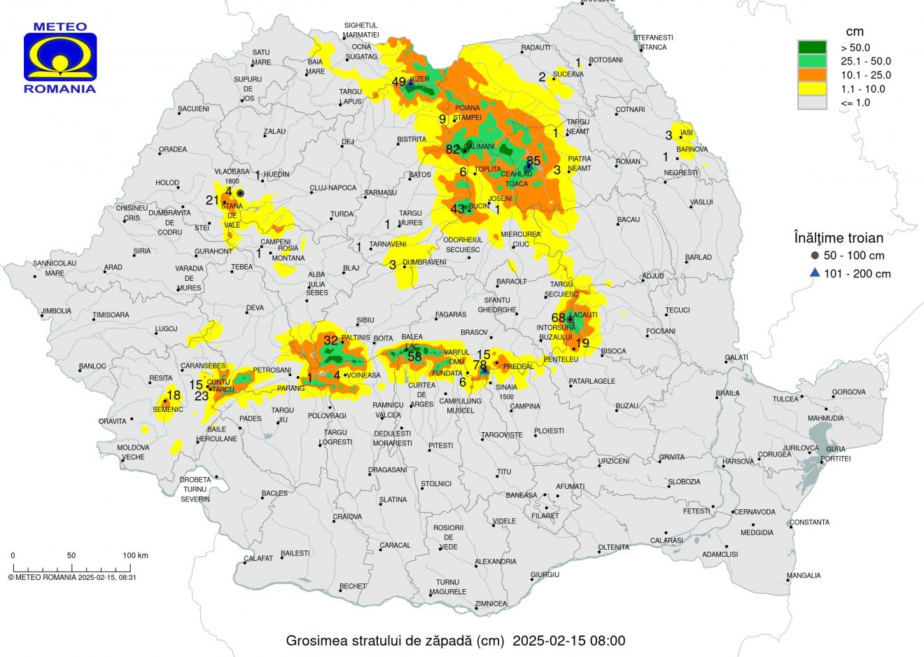 Lakott területeken szinte elhanyagolható a hóvastagság, azonban a hegyekben kiadósat havazott •  Fotó: Országos Meteorológiai Igazgatóság