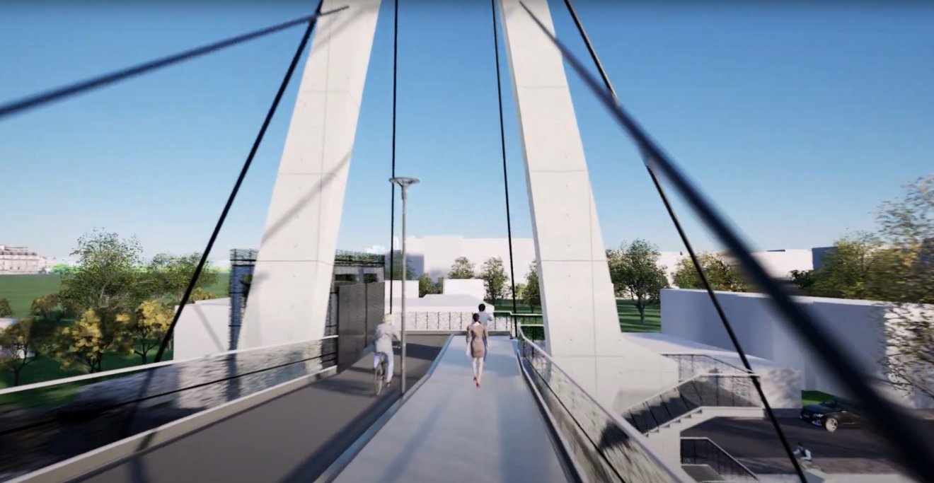 88 méter fesztávú függőhíd vezetne át a vasúti sínek fölött •  Fotó: Atka Construct