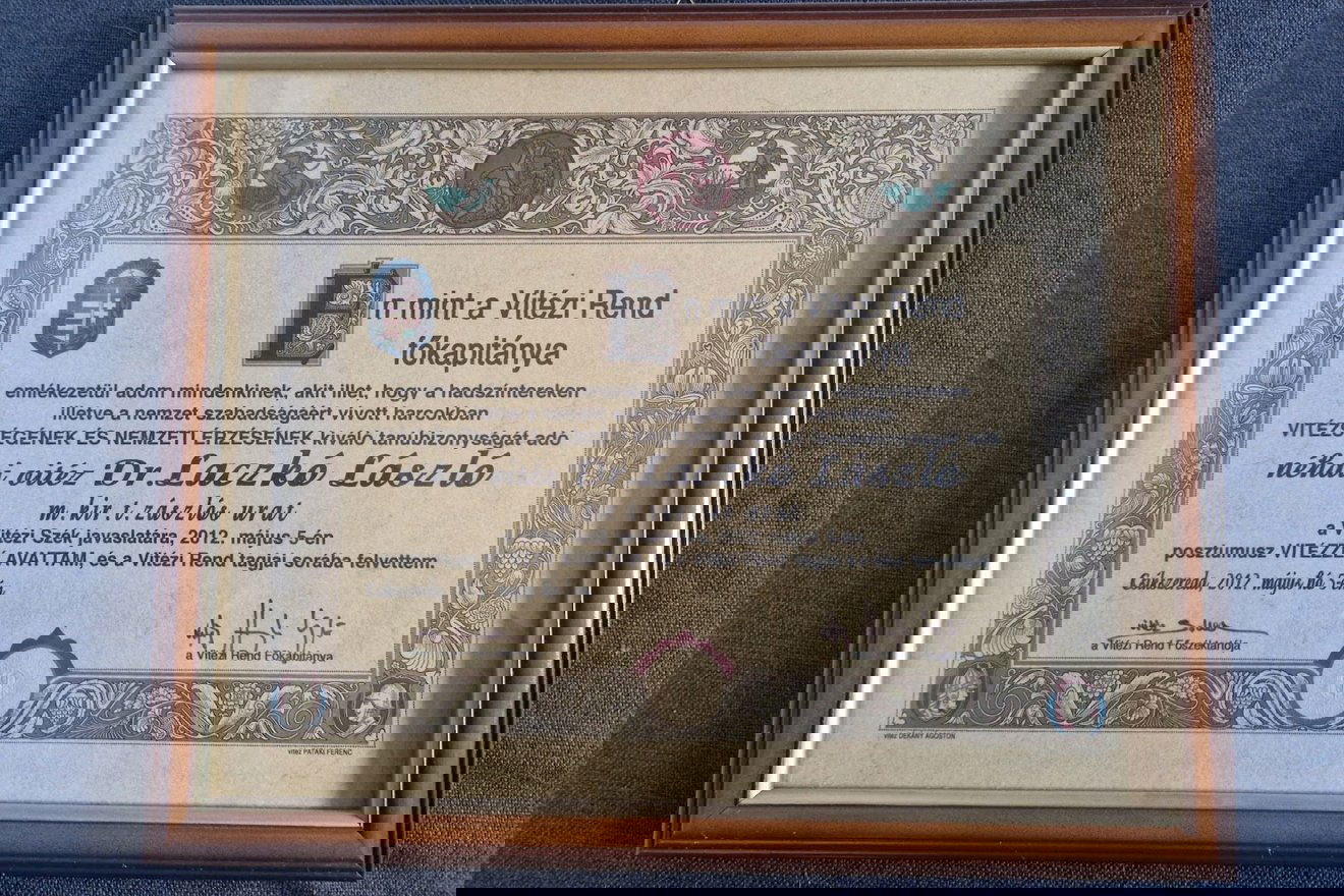 Laczkó Lászlót 2012-ben – posztumusz – avatták  vitézzé •  Fotó: Kocsis Károly