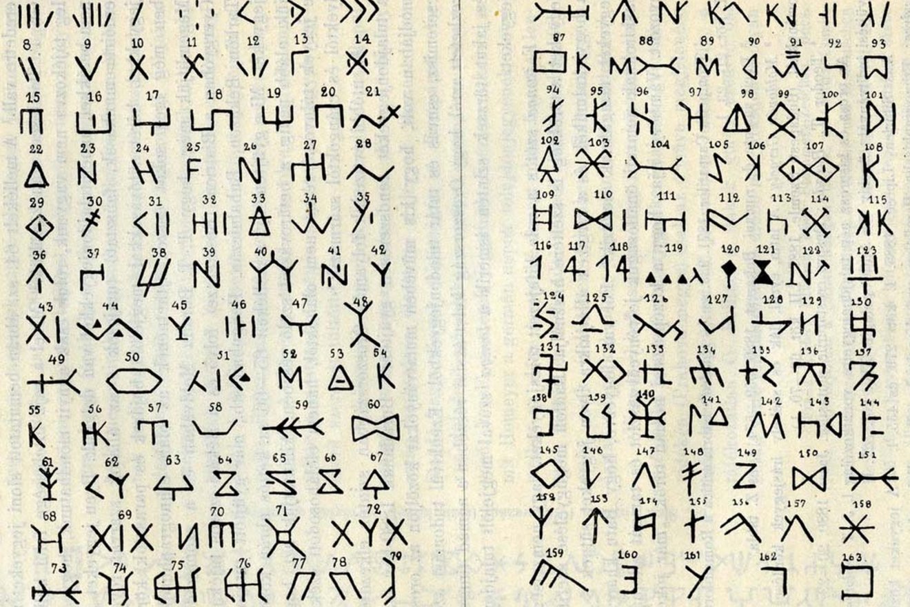 Székely-román tutajosjegyek a Beszterce folyó vidékéről •  Fotó: Sebestyén Gyula: Rovás és rovásírás (Ethnographia, 1903/6.)