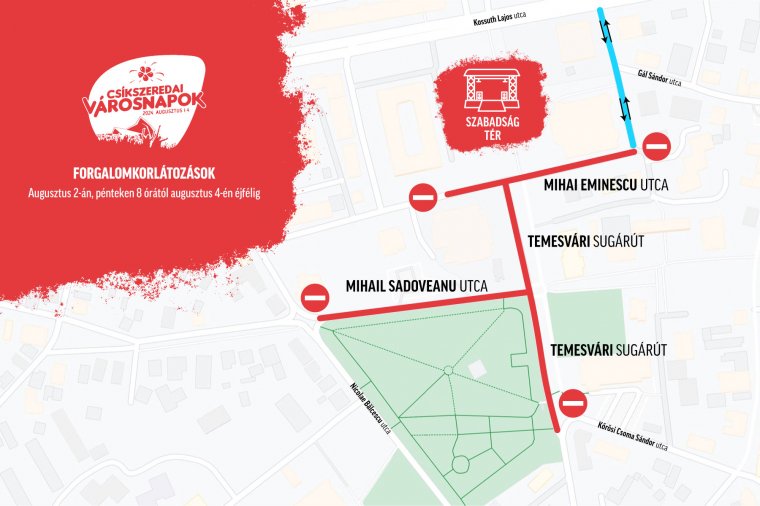 Útlezárások a Csíkszeredai Városnapok ideje alatt