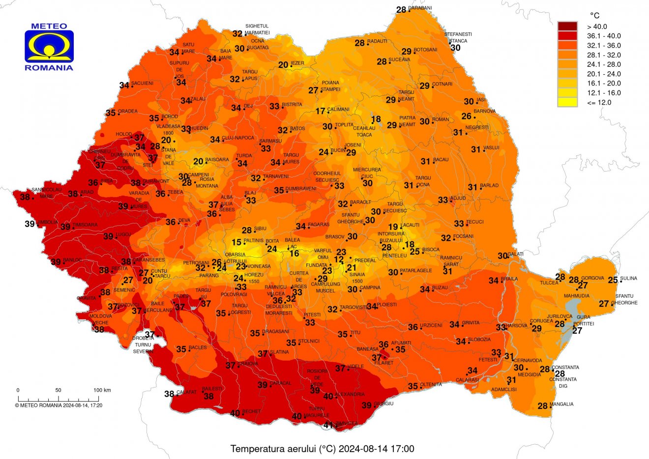 Szerdán délután öt órakor jegyzett hőmérsékleti értékek az országban •  Fotó: Országos Meteorológiai Szolgálat