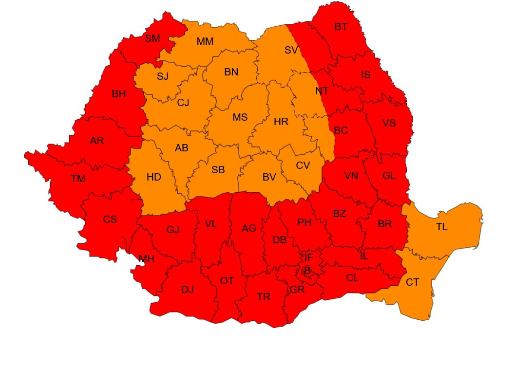 A július 13-ára és 14-ére kiadott riasztás térképe •  Fotó: Országos Meteorológiai Szolgálat
