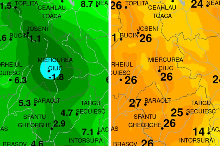 A mai maximum és minimum Csíkból: 28 fokos eltérés!