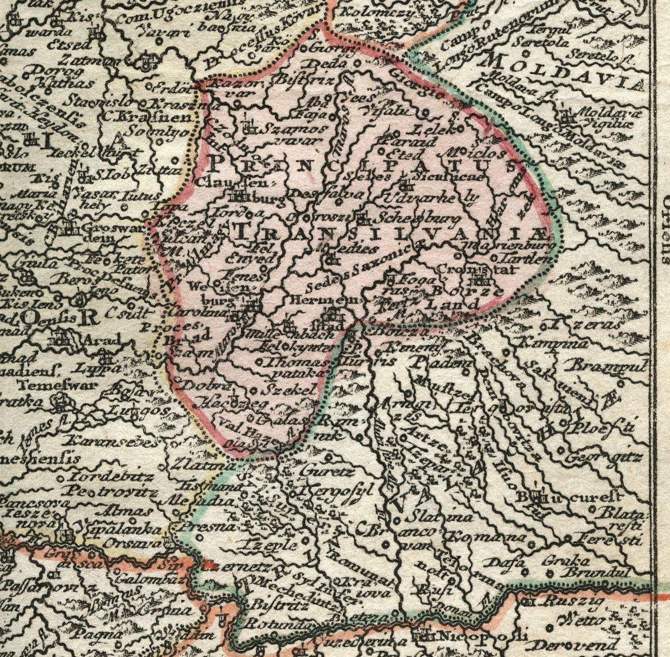 Székelyföld Tobias Conrad Lotter 1762-es Erdély-térképén •  Fotó: David Rumsey Historical Map Collection