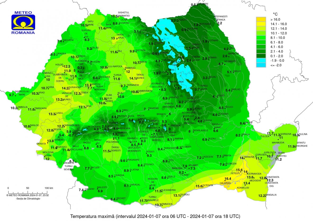 Vasárnap, január 7-i csúcsértékek •  Fotó: Országos Meteorológiai Szolgálat