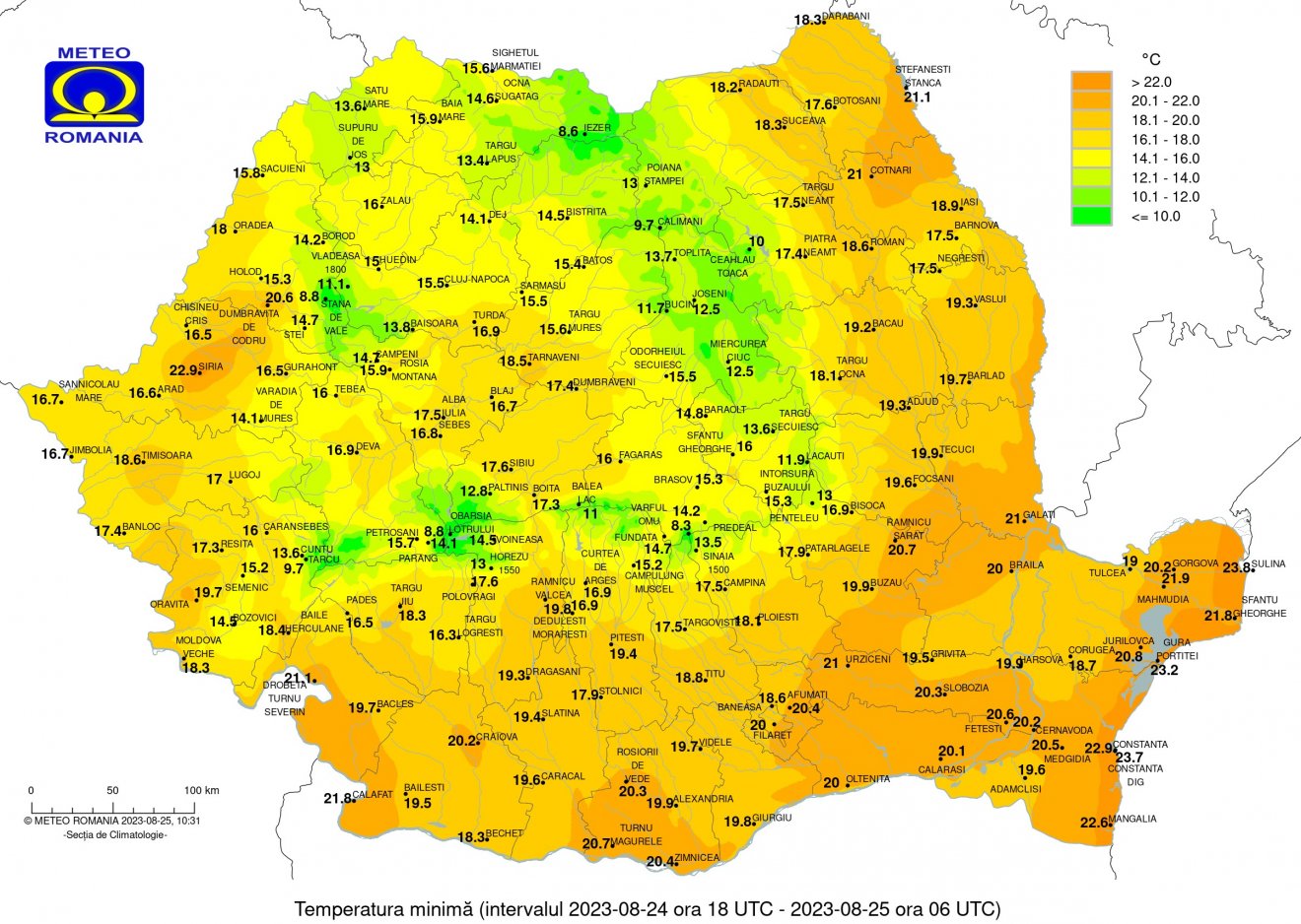 A legalacsonyabb regisztrált hőmérsékleti értékek péntek reggel, 6 órakor •  Fotó: Országos Meteorológiai Igazgatóság