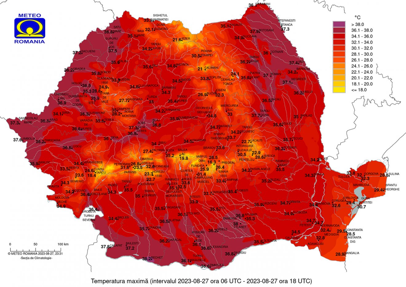 Tegnapi csúcsértékek. Ma is hasonló várható •  Fotó: Országos Meteorológiai Szolgálat