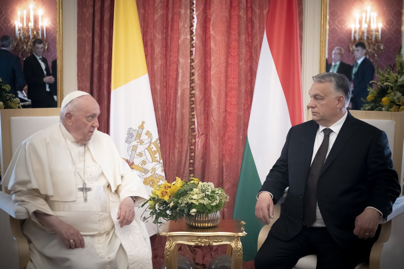 Ferenc pápa Orbán Viktorral a szentatya legutóbbi budapesti látogatásán •  Fotó: Miniszterelnöki sajtóiroda