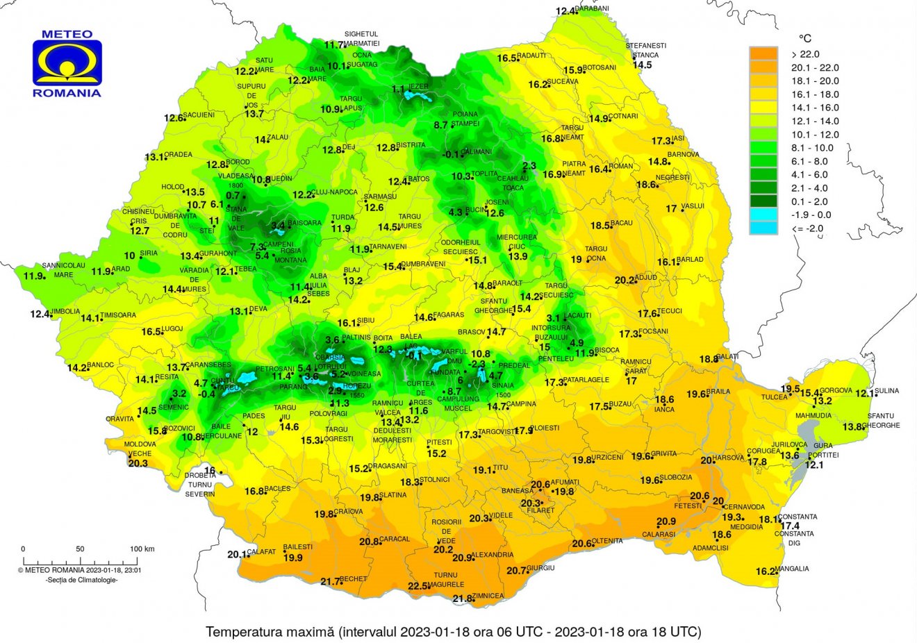 A legmagasabb hőmérsékleti értékek január 18-án. Sok helyen megdőlt a melegrekord •  Fotó: Országos Meteorológiai Igazgatóság