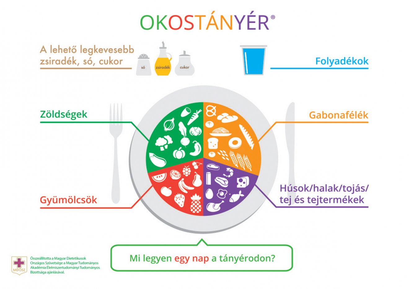 Íme az okostányér, amit a Magyar Dietetikusok Országos Szövetsége ajánl •  Fotó: Magyar Dietetikusok Országos Szövetsége