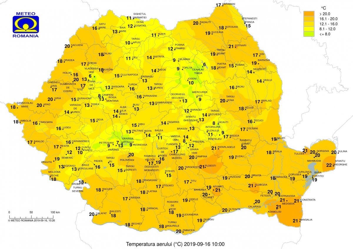 Délelőtti hőmérsékleti értékek •  Fotó: Országos Meteorológiai Szolgálat