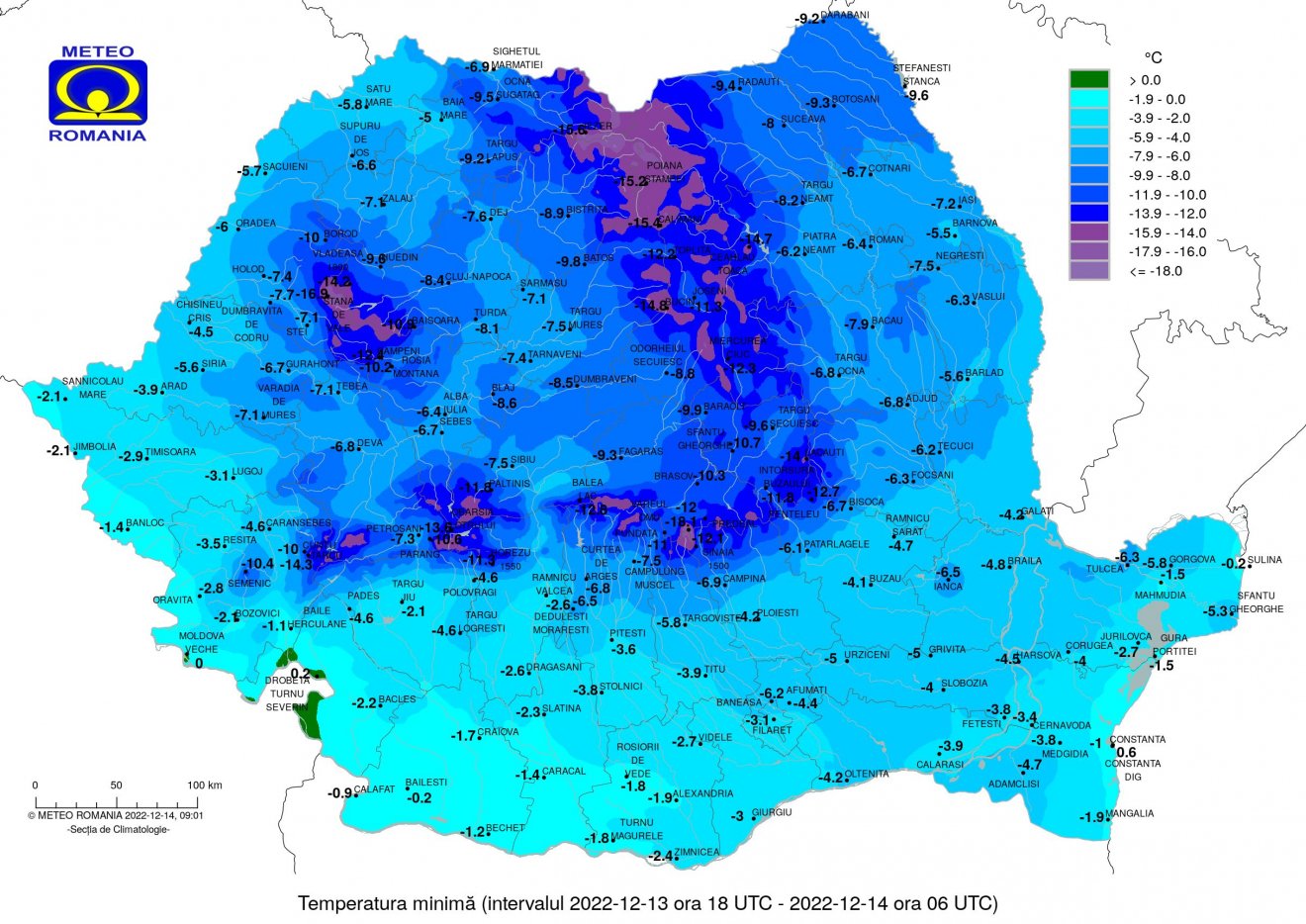 Minimum hőmérsékleti értékek szerdára virradóan •  Fotó: Országos Meteorológiai Szolgálat