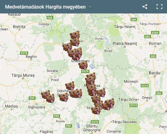 A medvetámadások aktualizált interaktív térképe •  Fotó: HMT-sajtószolgálat