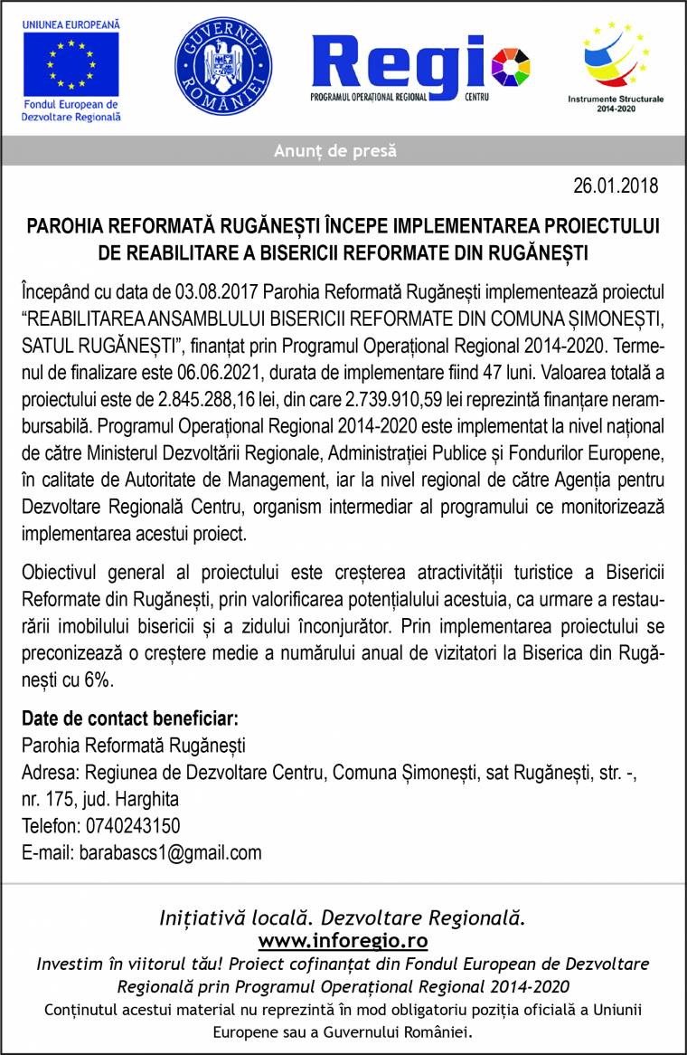 Pályázati forrásból újul meg a rugonfalvi református templom (x)