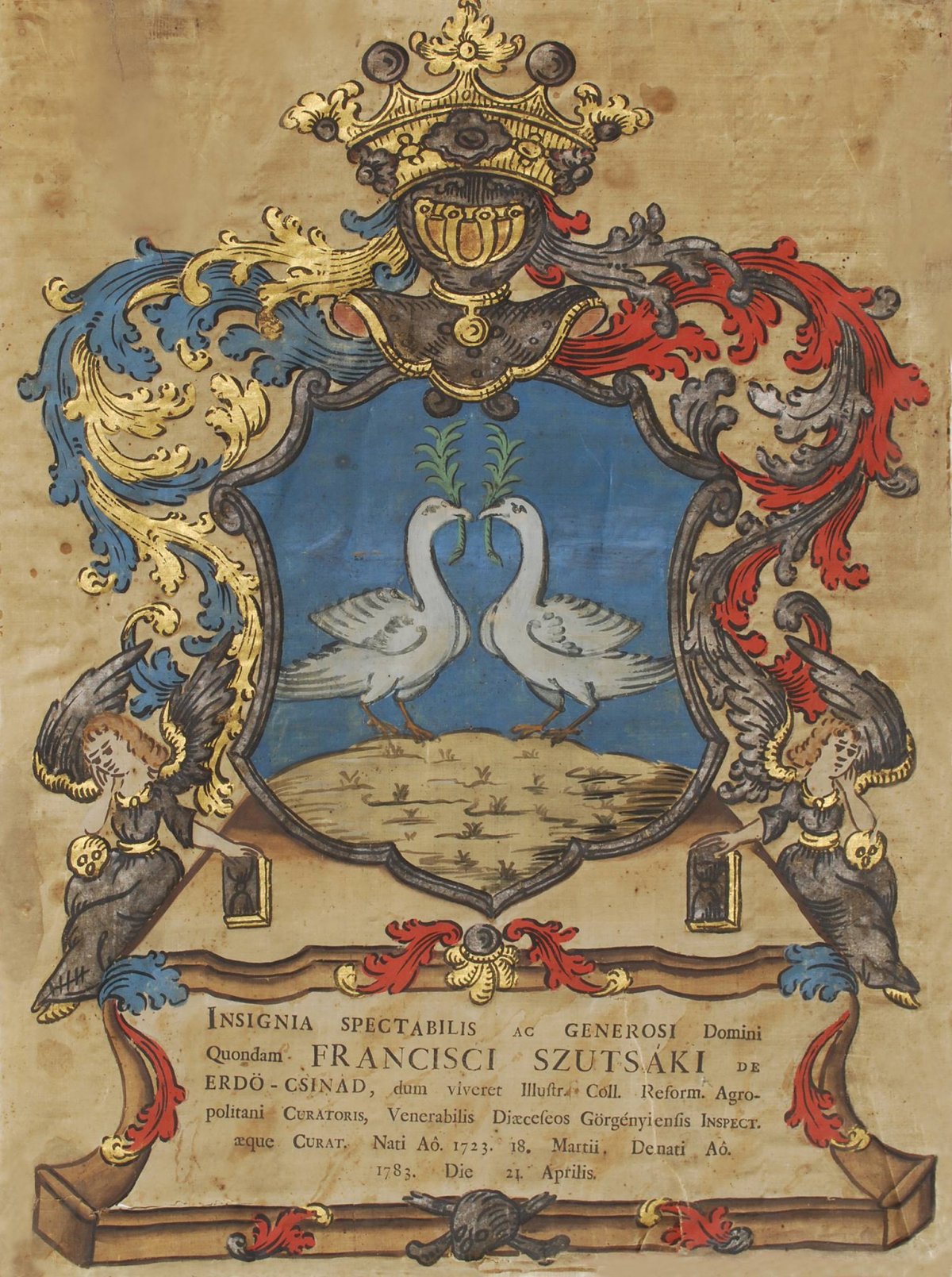 A Teleki Tékában őrzött legszebb halotti selyemcímer &bullet;  Fotó: Facebook/Teleki Téka