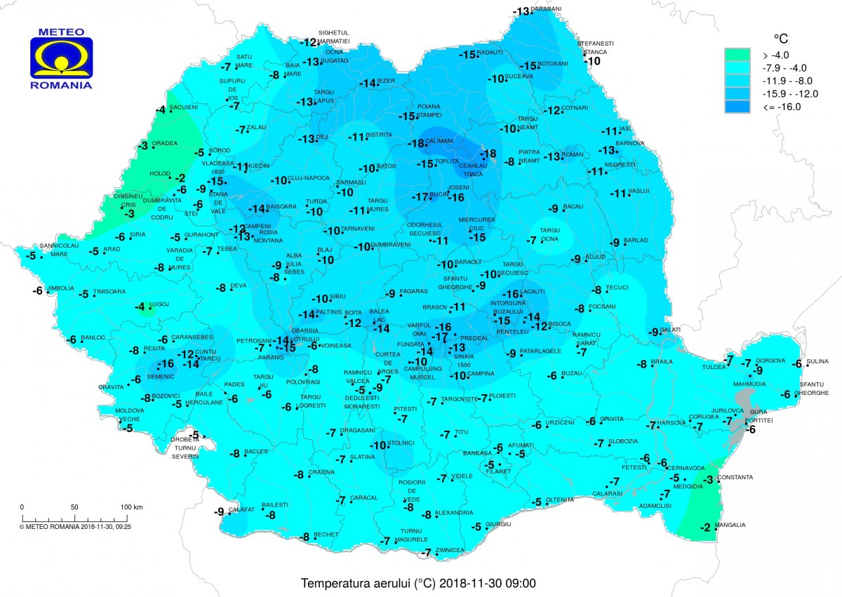 A reggel 9 órás hőmérsékleti értékek •  Fotó: Országos Meteorológiai Intézet