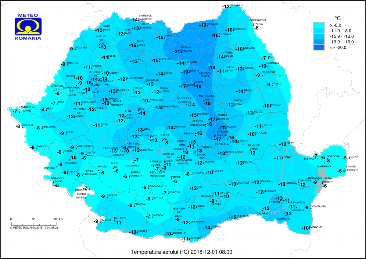 A levegőhőmérsékletet mutató hőtérkép •  Fotó: Országos Meteorológiai Igazgatóság