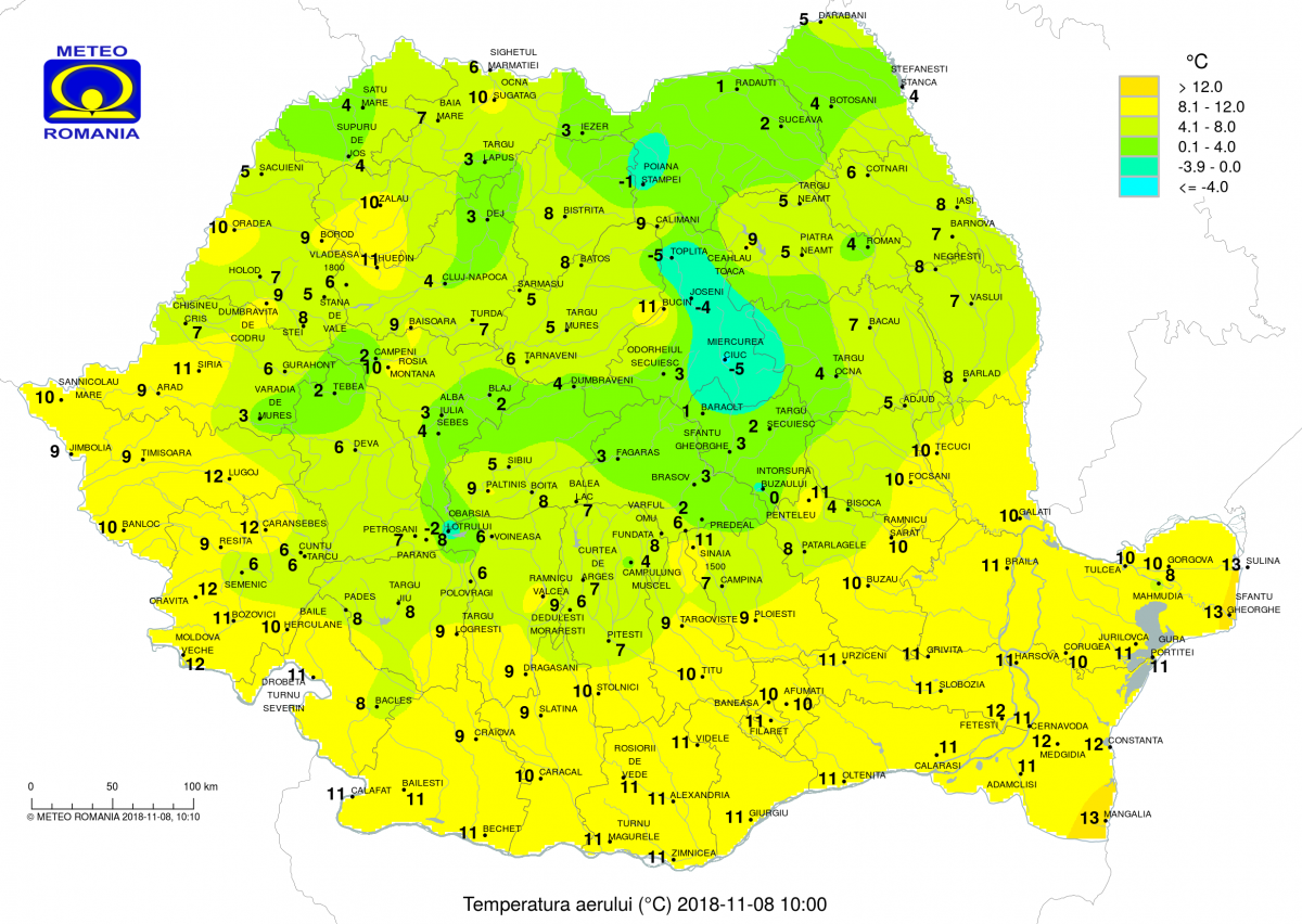 Csütörtök délelőtti hőmérsékletek •  Fotó: Országos Meteorológiai Igazgatóság