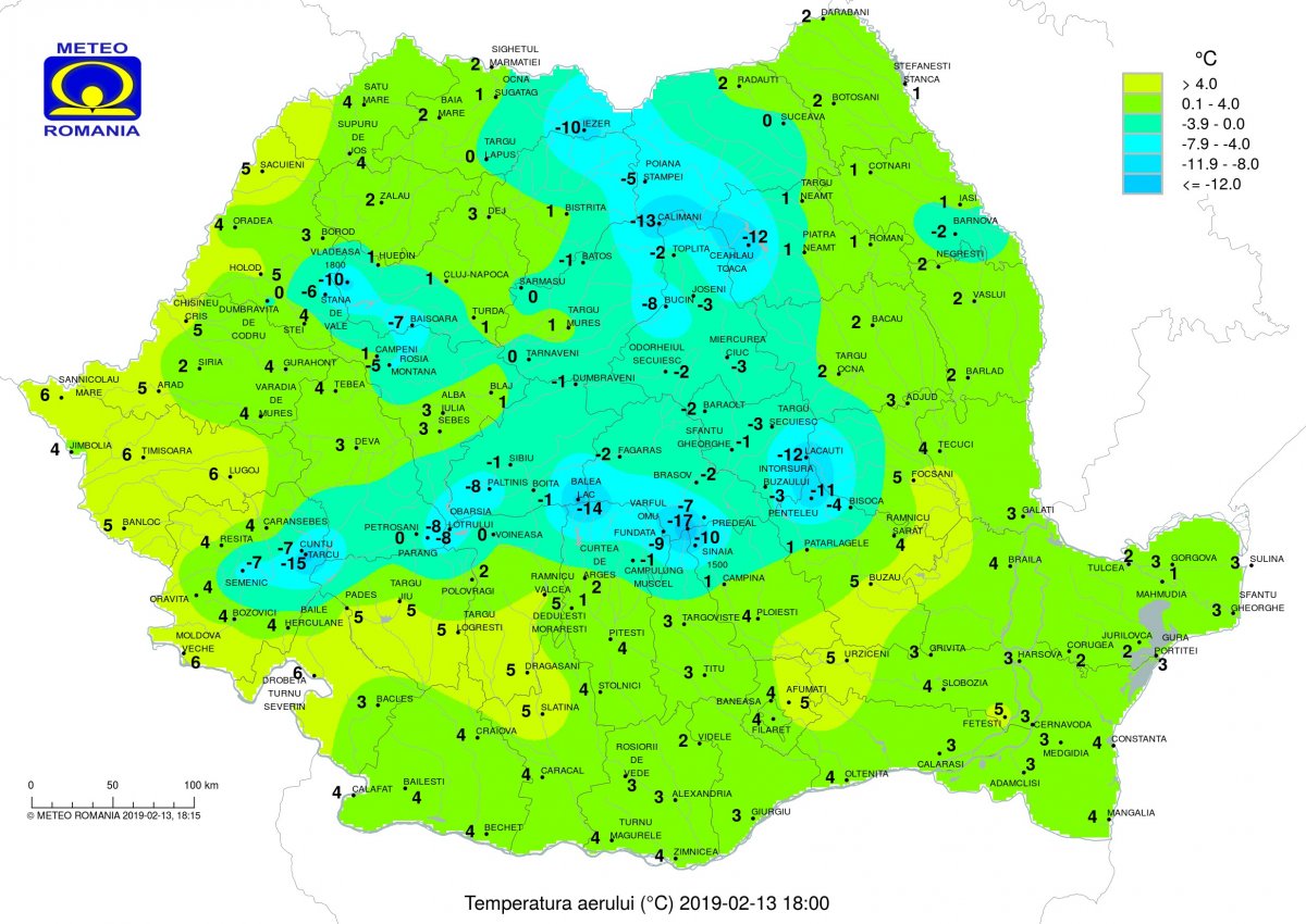 Szerda este hat órai hőmérsékletek •  Fotó: Országos Meteorológiai Igazgatóság