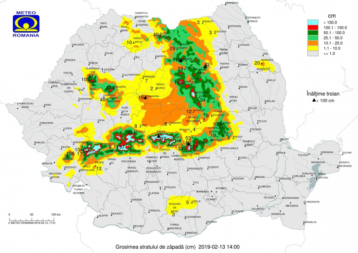 Hórétegvastagság a meteorológiai igazgatóság mérései szerint •  Fotó: Országos Meteorológiai Igazgatóság