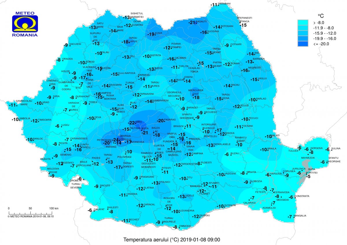 Hőmérséklet kedden reggel 9-kor •  Fotó: Országos Meteorológiai Igazgatóság