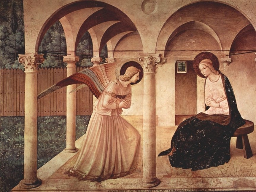 Festmény az angyali üdvözletről. Ebből gyökerezik a Gyümölcsoltó Boldogasszony ünnepe •  Fotó: Forrás: Beato fra Angelico: Angyali üdvözlet