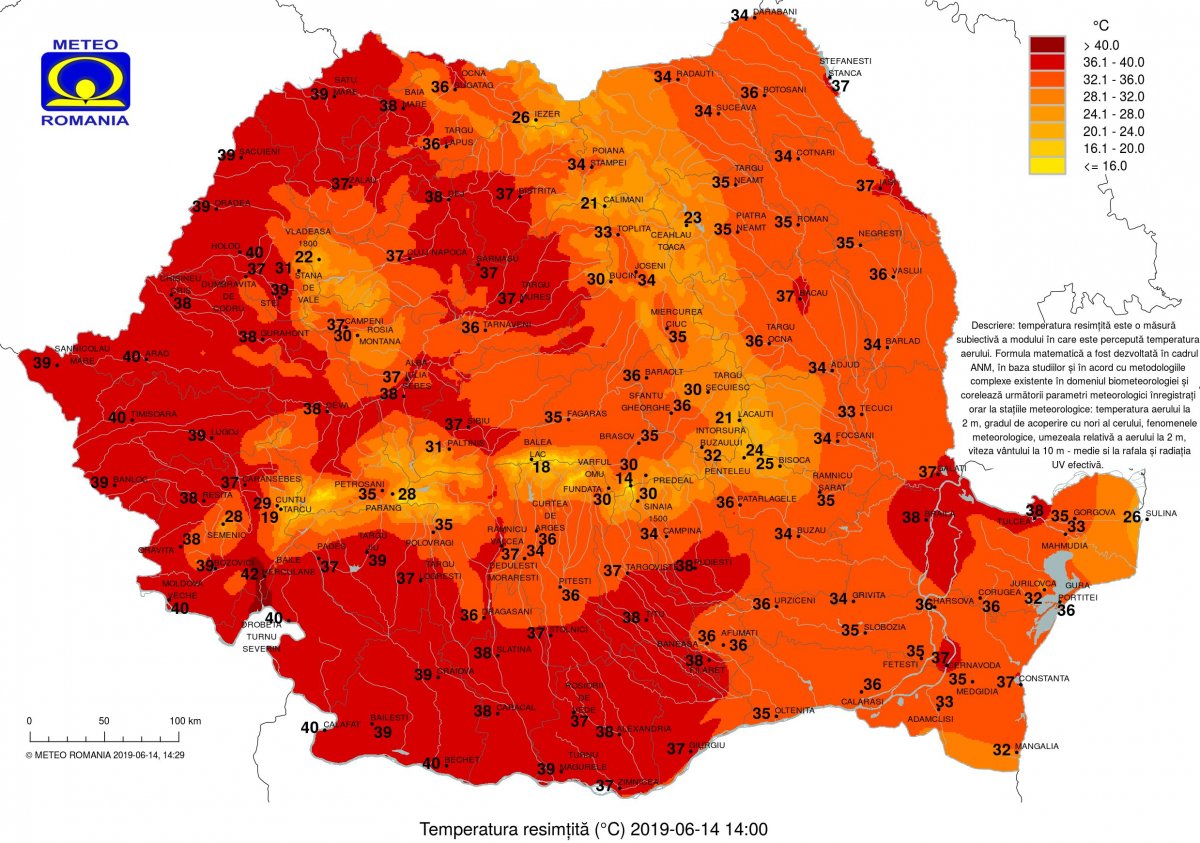 Hőérzet pénteken délután kettőkor •  Fotó: Országos Meteorológiai Szolgálat