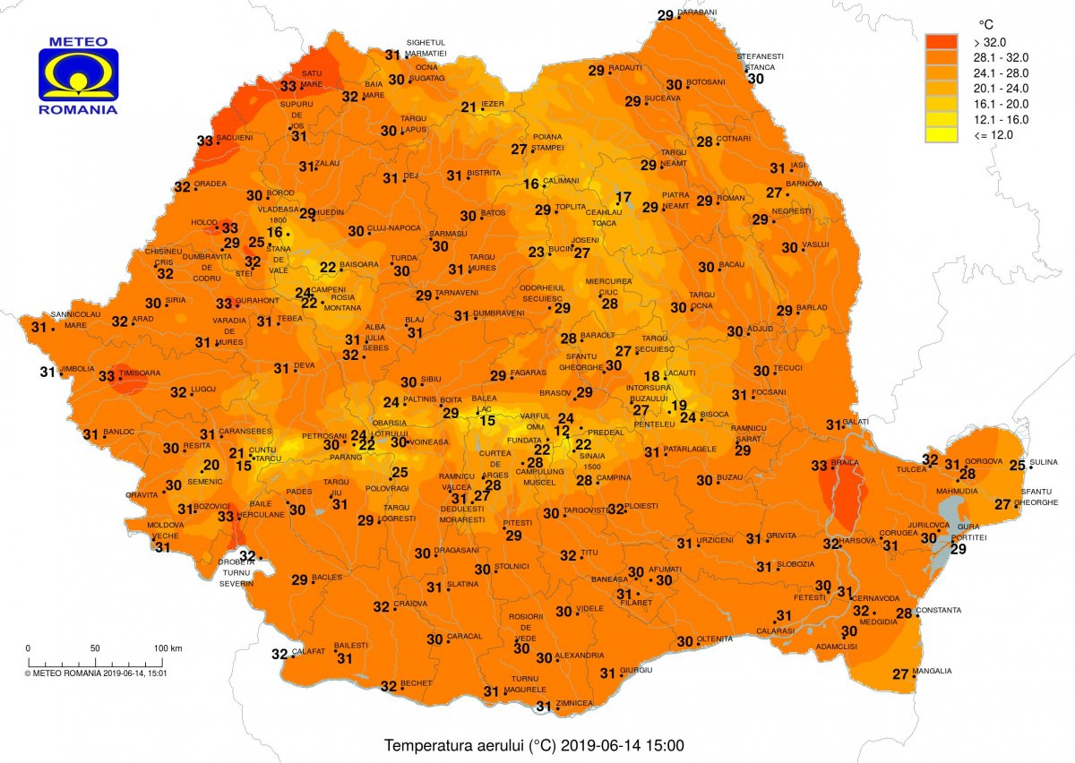 Hőmérsékleti értékek pénteken délután három órakor •  Fotó: Országos Meteorológiai Szolgálat