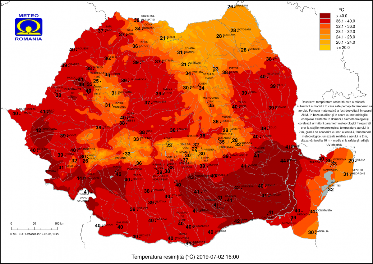 Hőérzet kedden. Dél-Romániában már-már elviselhetetlen a hőség •  Fotó: Országos Meteorológiai Szolgálat