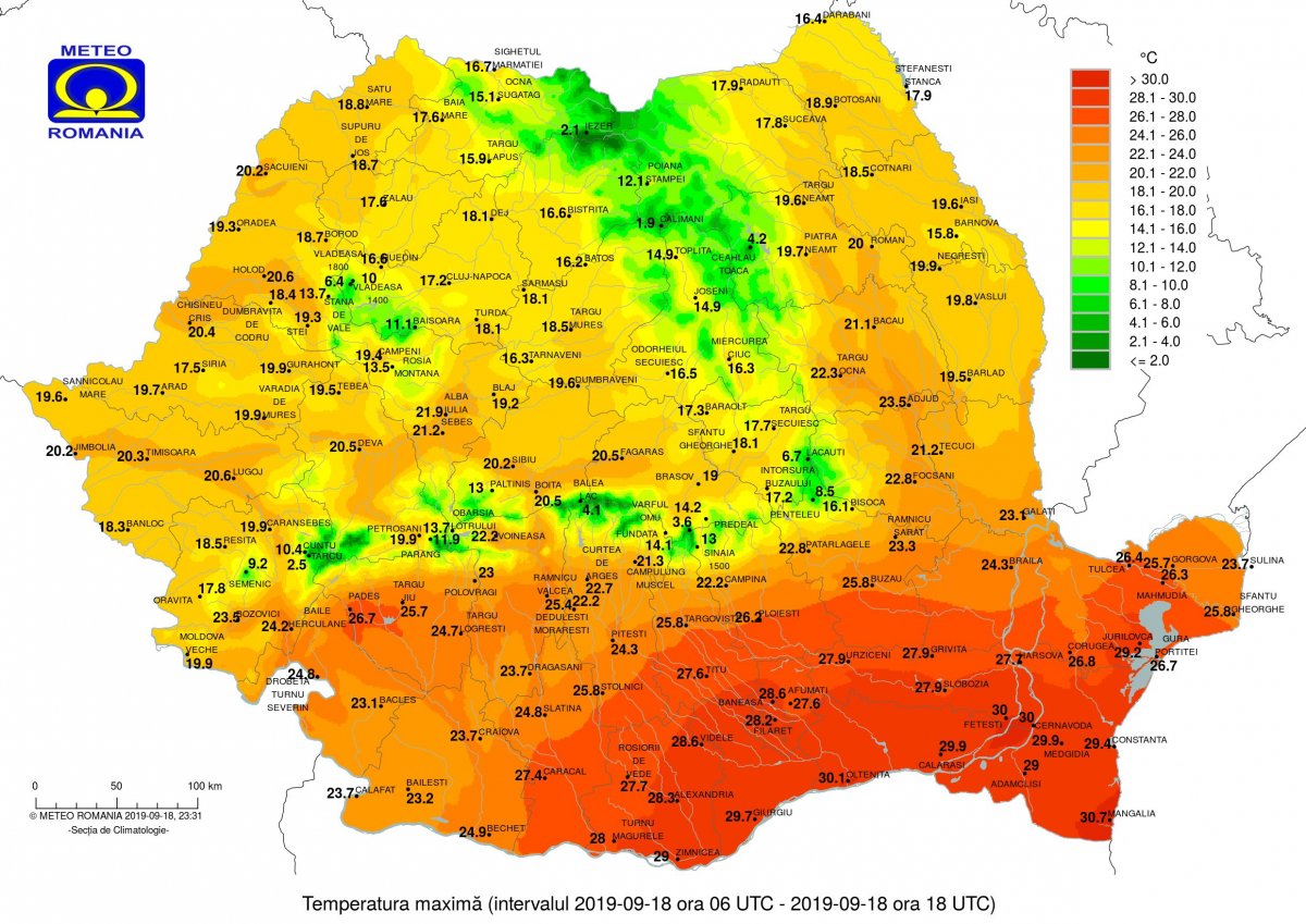 Szerda délutáni maximum értékek. Szembetűnő különbségek •  Fotó: Országos Meteorológiai Intézet