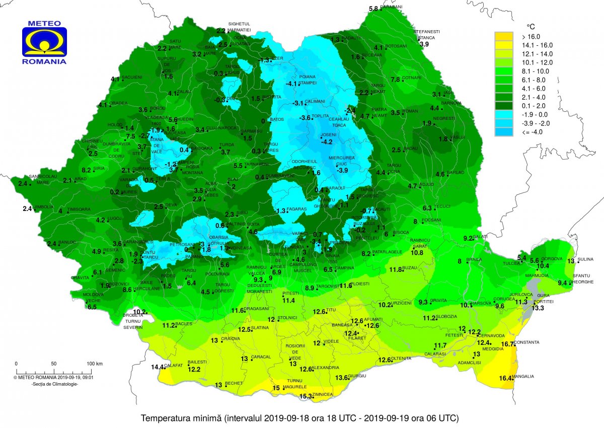 Csütörtök hajnali minimum hőmérsékletek. Mintha nem egy országban lennénk •  Fotó: Országos Meteorológiai Intézet
